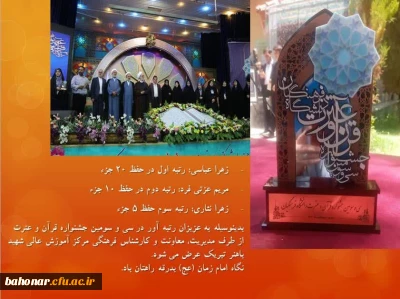 موفقیت دانشجویان مرکز شهید باهنر در سی و سومین جشنواره قرآن و عترت

درخشش دانشجومعلمان مرکز آموزش عالی شهید باهنر در سی و سومین جشنواره قرآن و عترت دانشگاه فرهنگیان